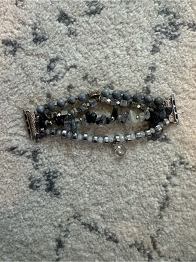 Ermish Beaded Multi-Strand Gray and Black Crystal Bracelet for Apple Watch